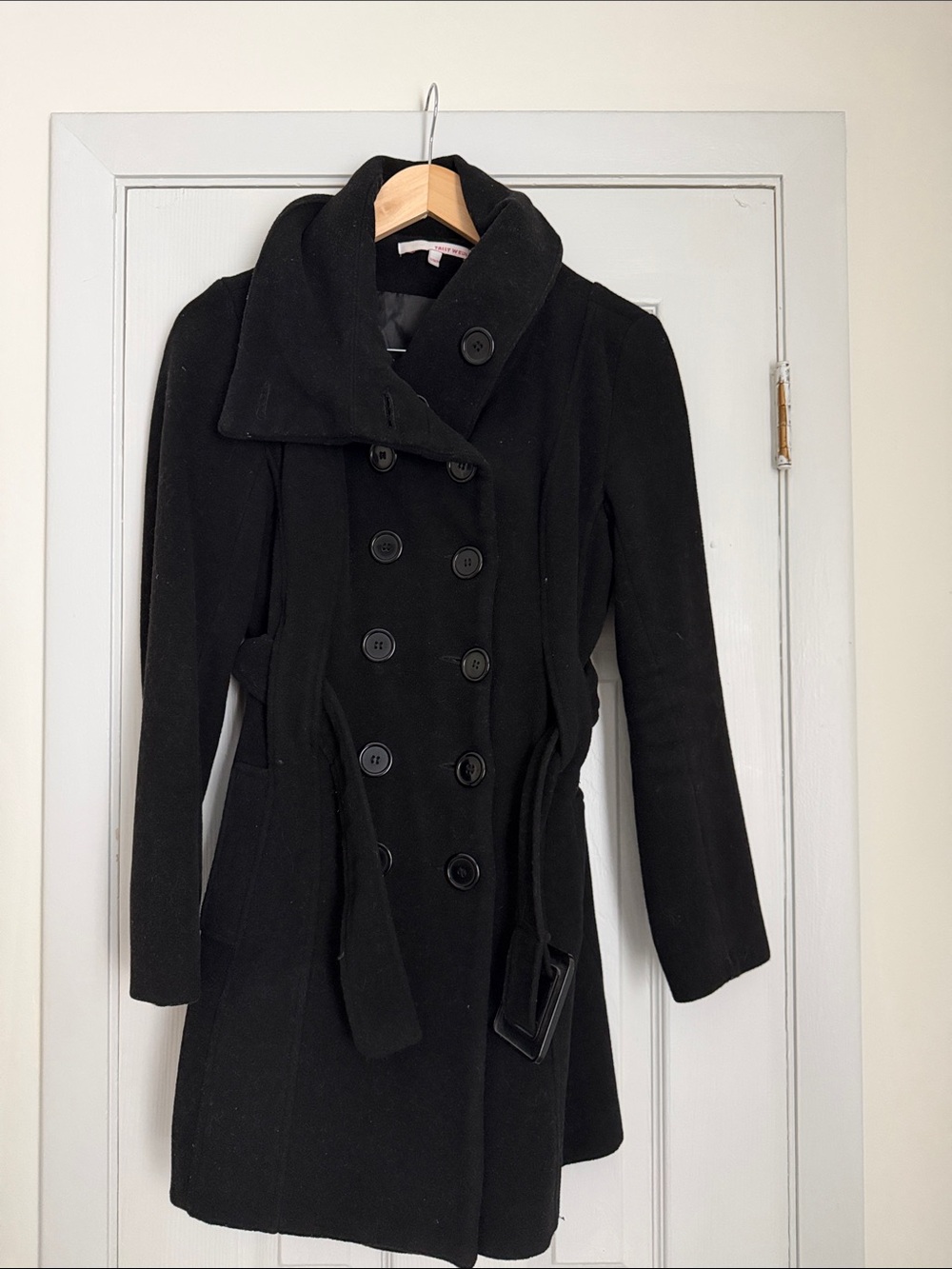 Women’s Black Double-Breasted Belted Pea Coat